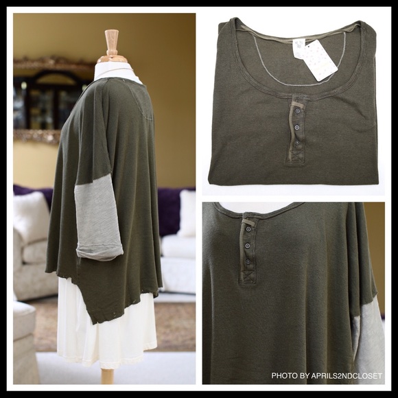 FREE PEOPLE LONG SLEEVES HENLEY HI-LO TEE TOP A3C - Picture 4 of 8